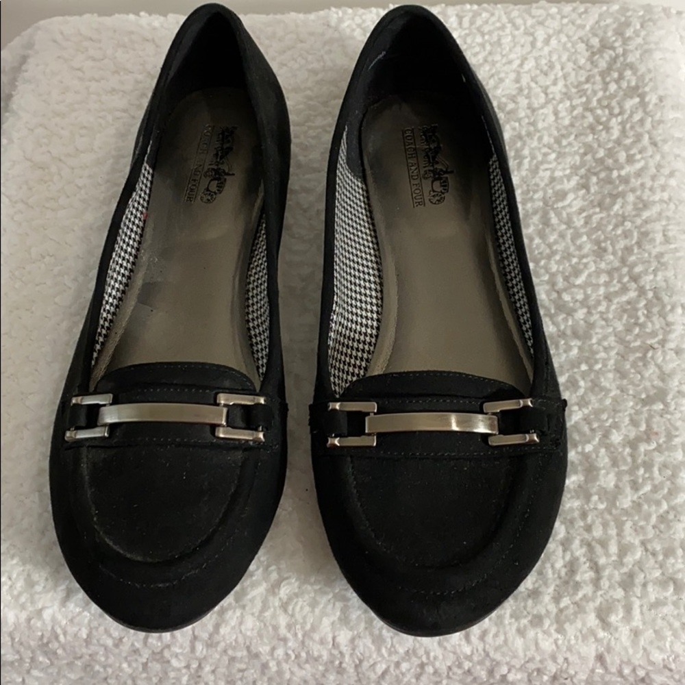 COACH AND FOUR BLACK SUEDE LOAFERS